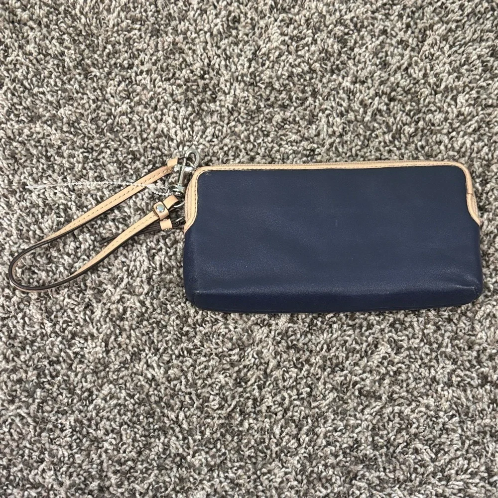 Coach Leather Wristlet Blue, Green & Tan
